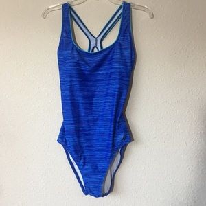 Speedo blue heathered one piece bathing suit 10